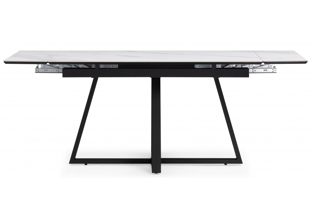 фото керамический стол раскладной 120(180)х80 woodville памелла белый мрамор / ноги черные 622882 | 220svet.ru