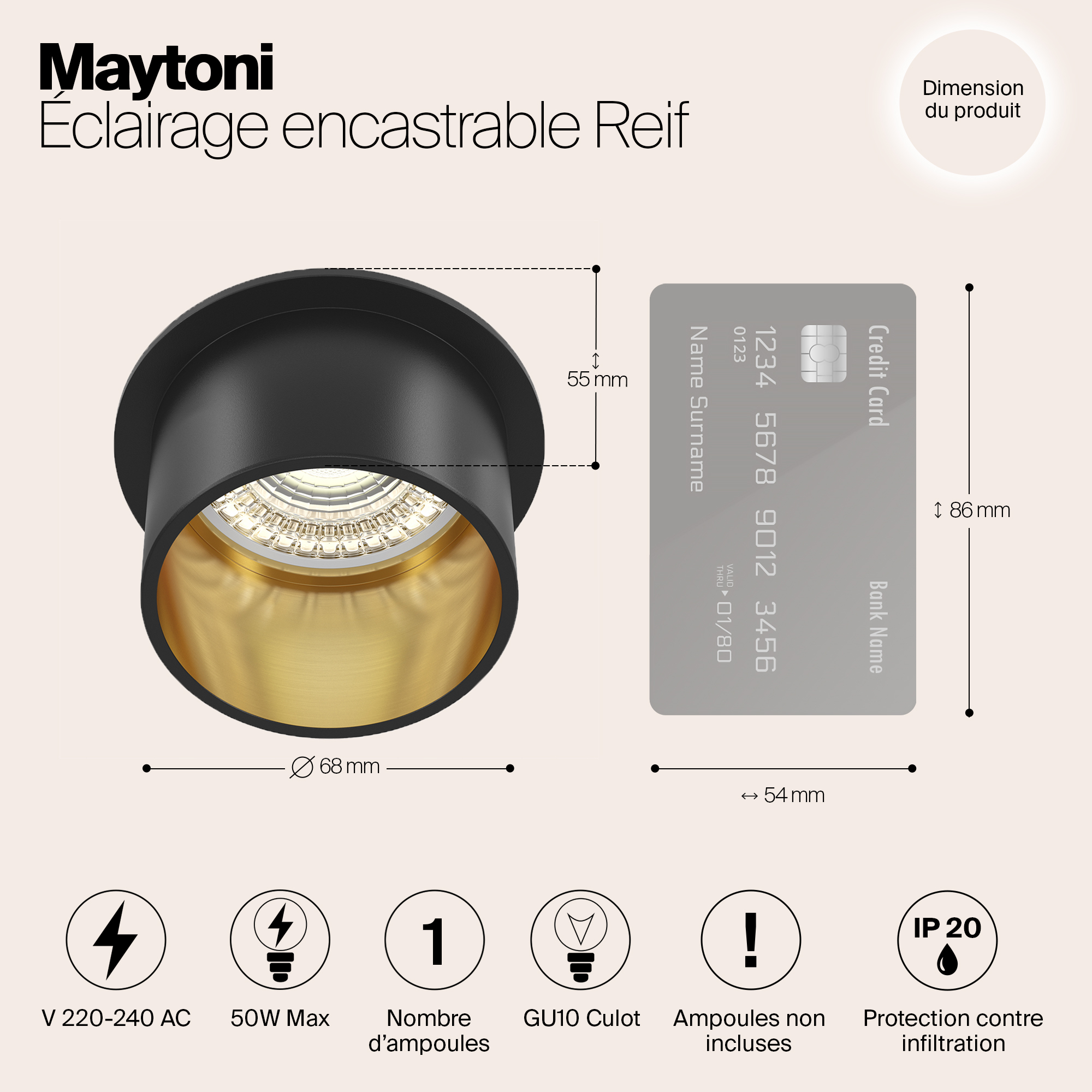 фото встраиваемый светильник maytoni reif dl050-01gb | 220svet.ru