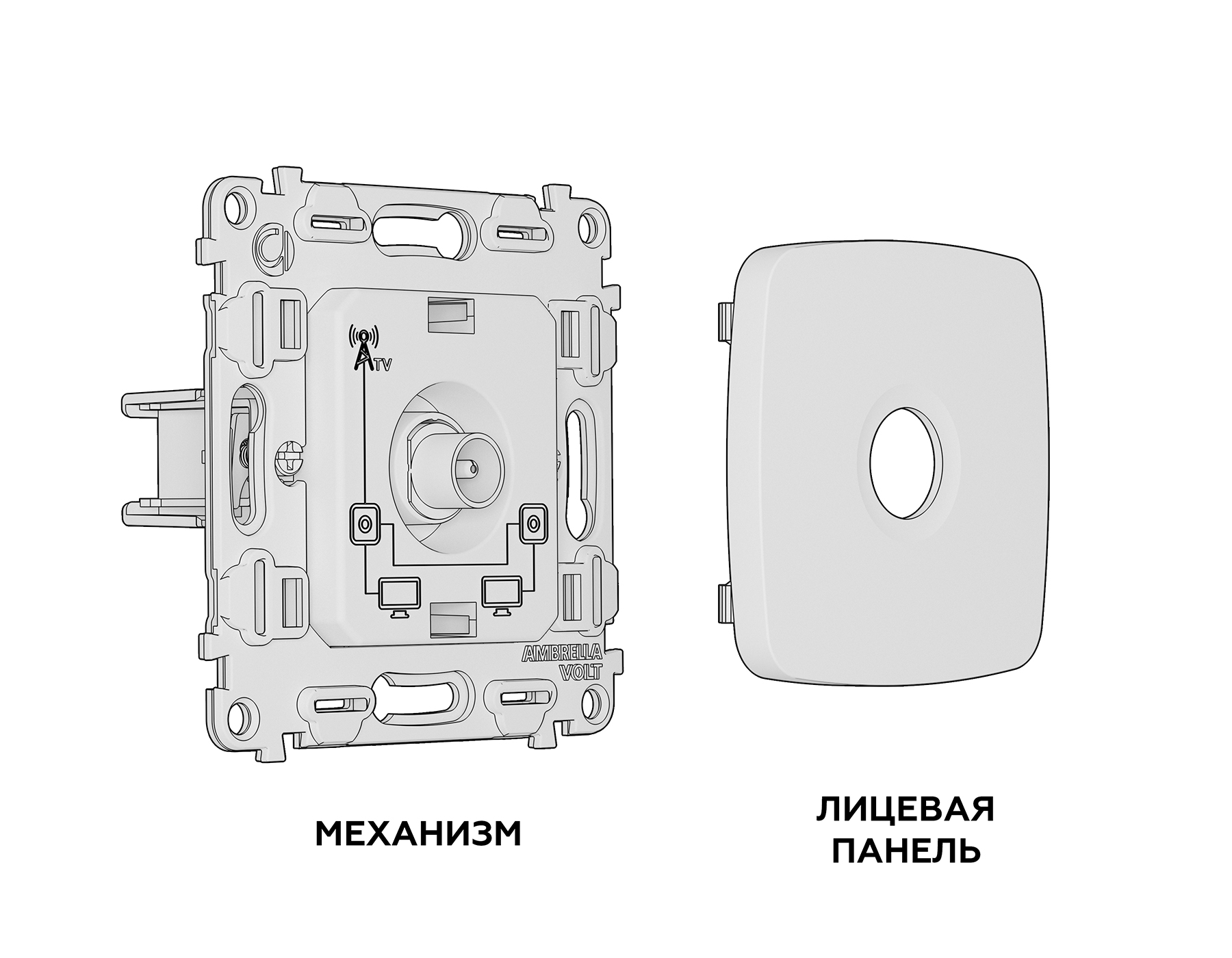 фото комплект механизма tv розетки проходной ambrella volt quant omega mo813030 | 220svet.ru
