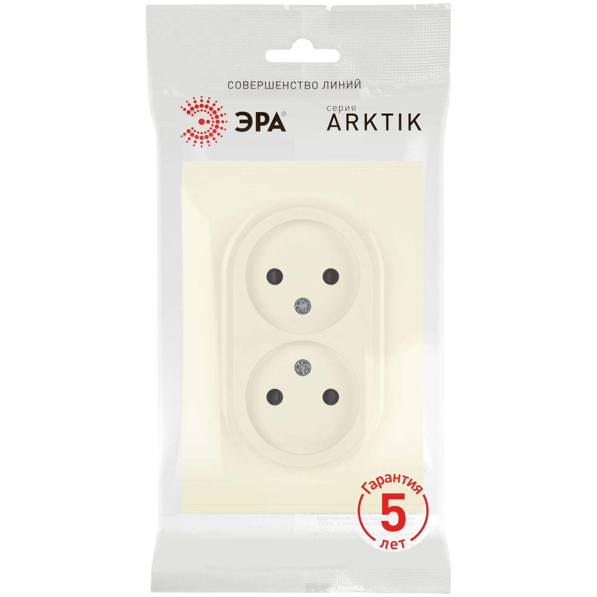 фото розетка эра arktik 16-2107-02 без заземления двойная 2x2p 16а-250в слоновая кость б0071682 | 220svet.ru