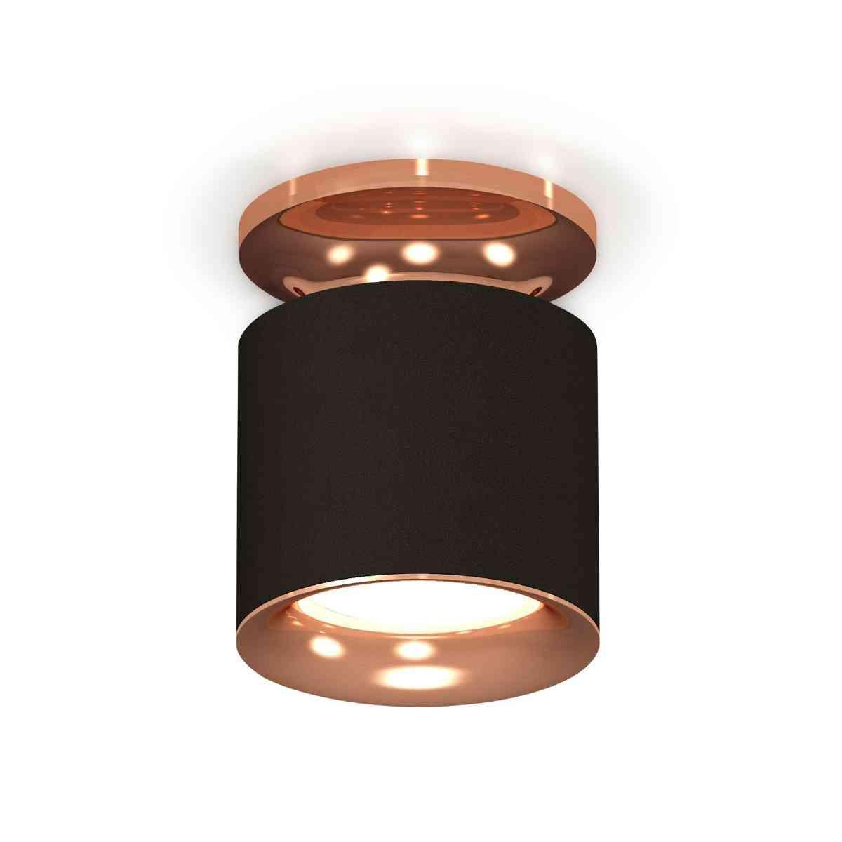 фото комплект накладного светильника ambrella light xs7402122 sbk/ppg черный песок/золото розовое полированное (n7930, c7402, n7015) | 220svet.ru