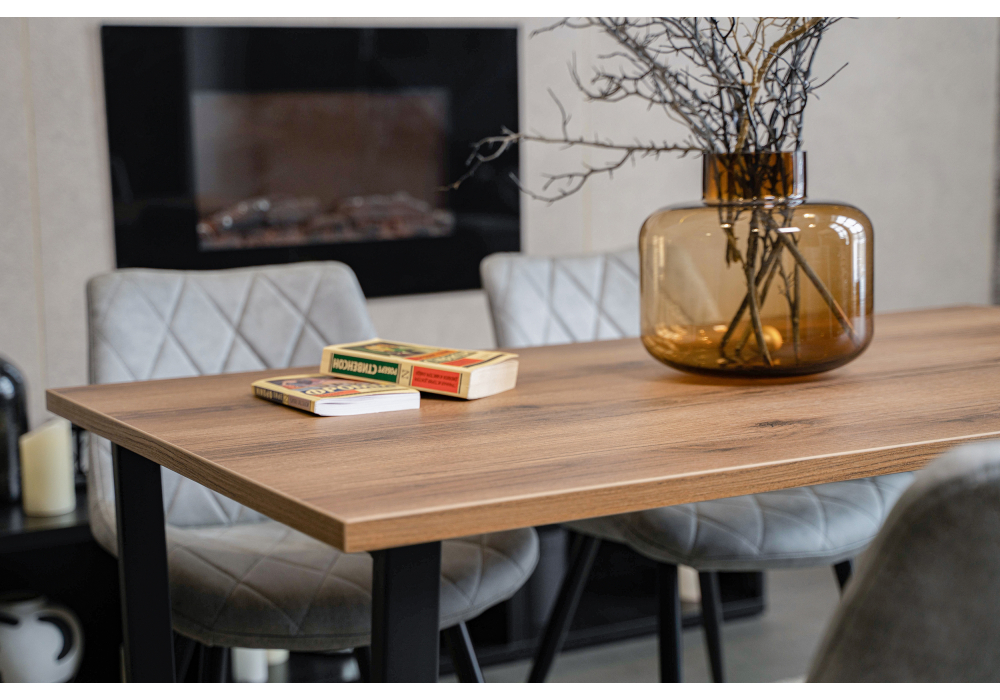 фото стол деревянный woodville лота лофт 120 25 мм дуб делано темный / матовый черный 489637 | 220svet.ru