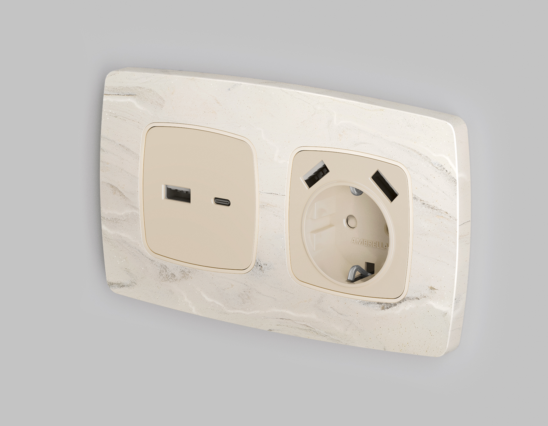 фото лицевая панель для розетки 2usb a+c ambrella volt quant omega op3310 | 220svet.ru