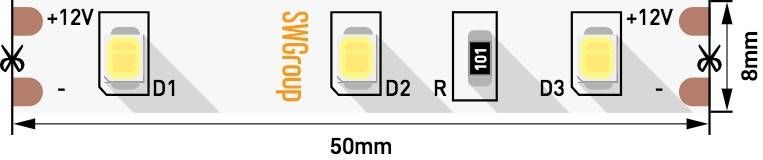 фото лента swg 6,3w/m  60led/m 2835smd холодный белый 5m swg260-12-6.3-w-м 009460 | 220svet.ru