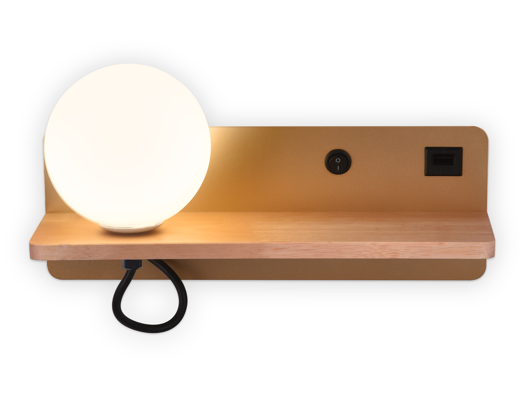 фото настенный светильник с выключателем, usb портом и полкой ambrella light fw520 | 220svet.ru