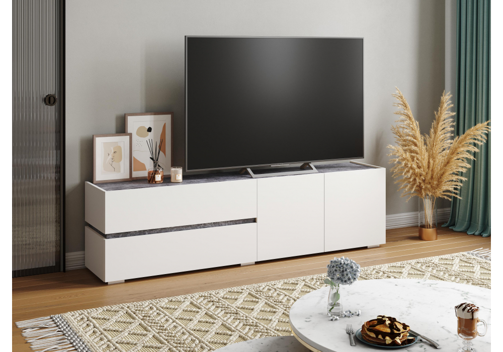 фото тв-тумба woodville атлон белый / бетон темный 563520 | 220svet.ru