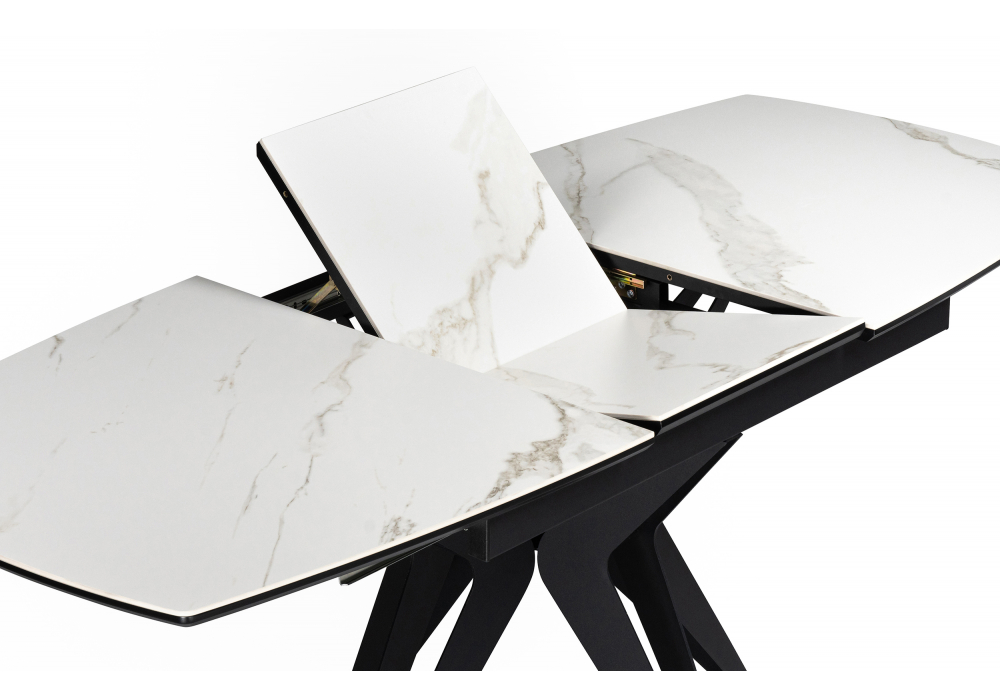 фото керамический стол раскладной woodville риполь 140(180)х80 белый мрамор snow white / черный 614247 | 220svet.ru