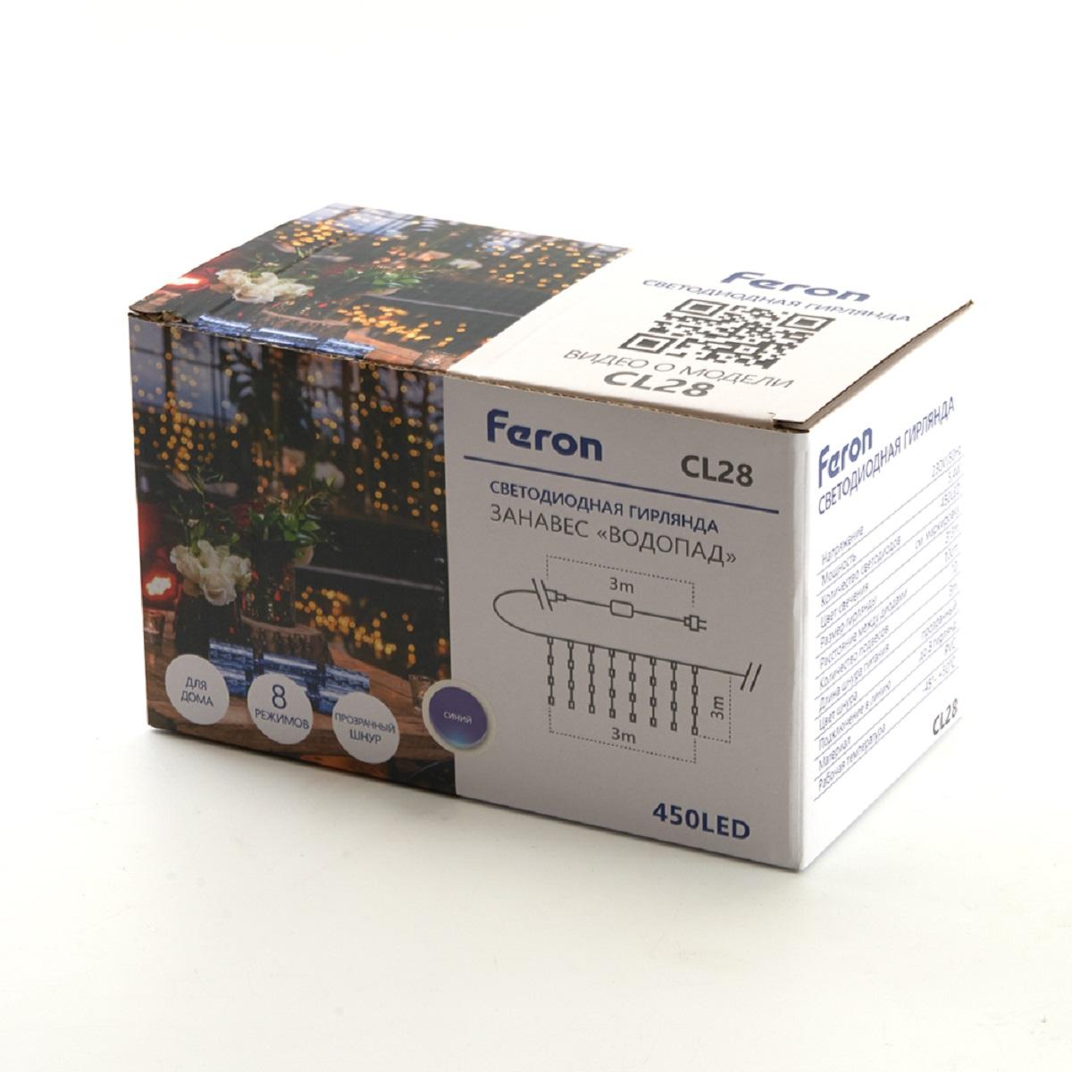 фото светодиодная гирлянда feron занавес водопад 230v синяя 8 режимов cl28 48606 | 220svet.ru