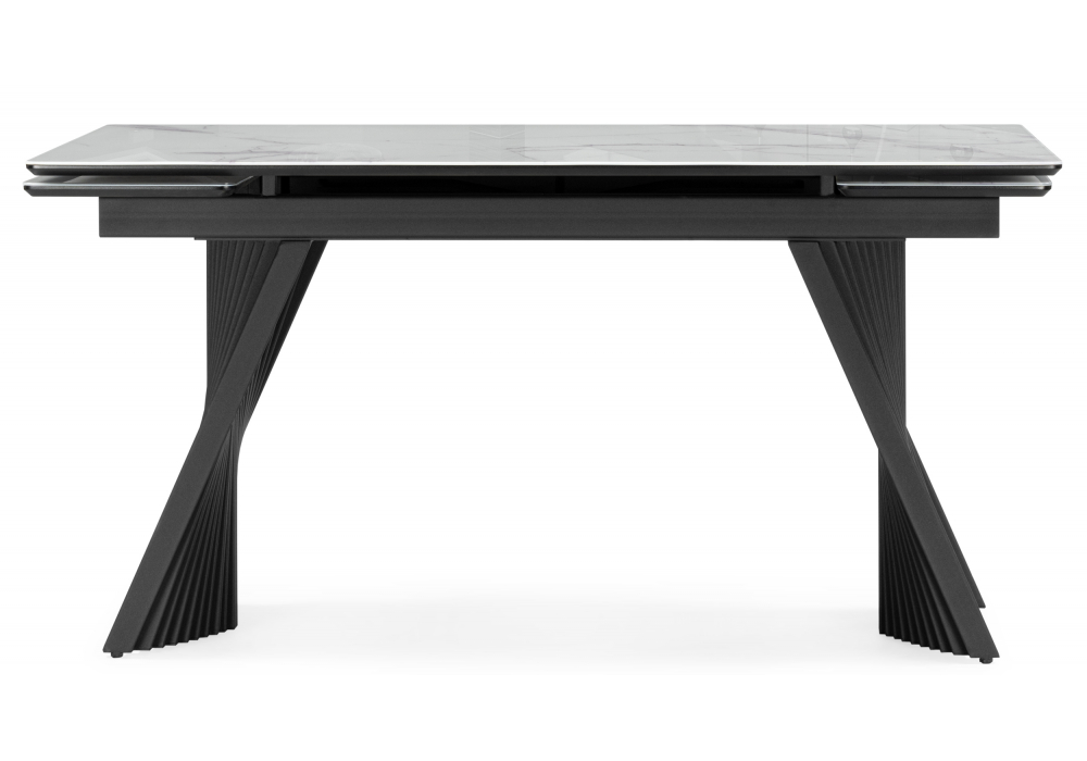 фото стол стеклянный раскладной 140(200)х80 woodville вейв кристл белый мрамор / черный 625993 | 220svet.ru