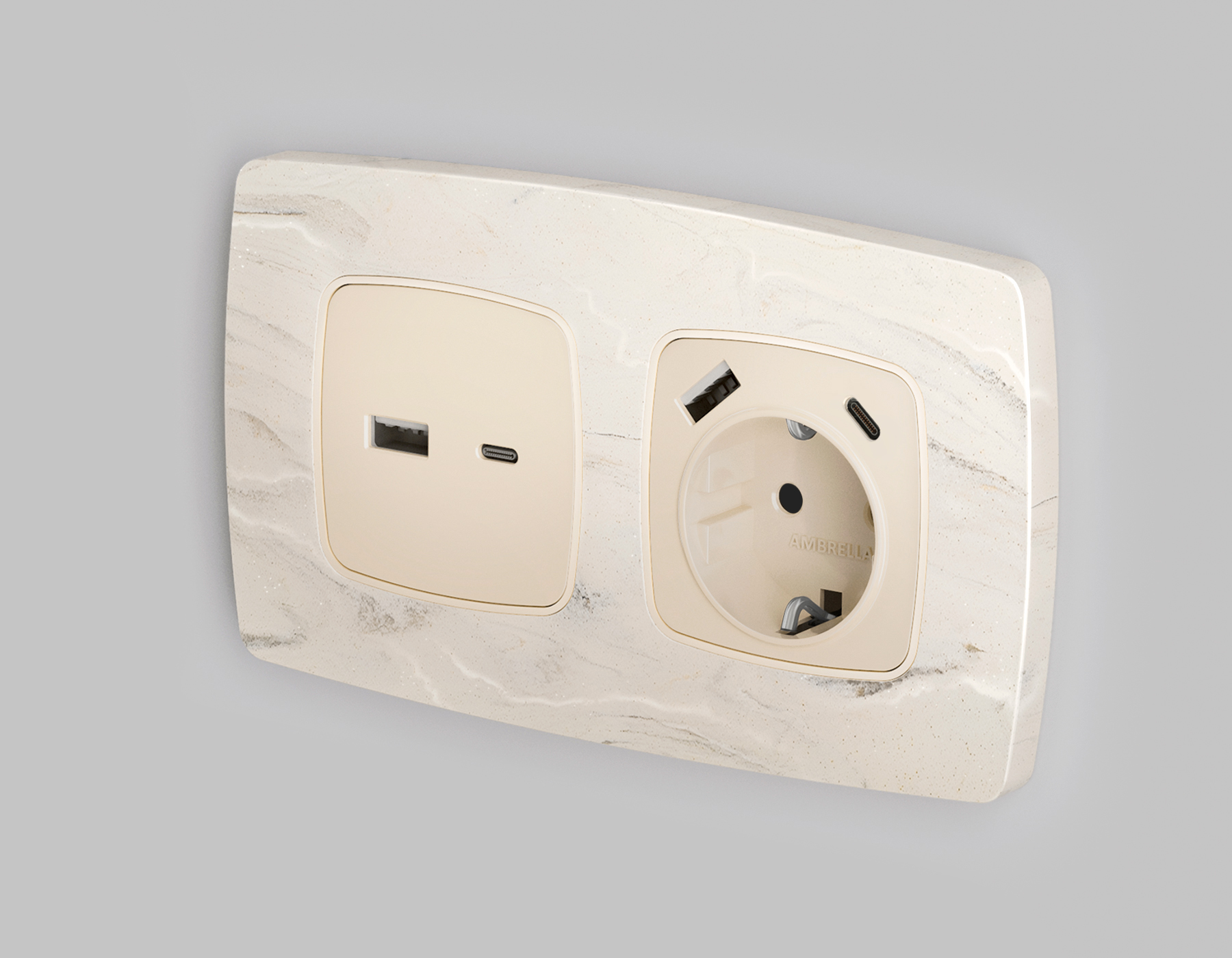 фото лицевая панель для розетки с/з со шторками 2usb a+c ambrella volt quant omega op3300 | 220svet.ru