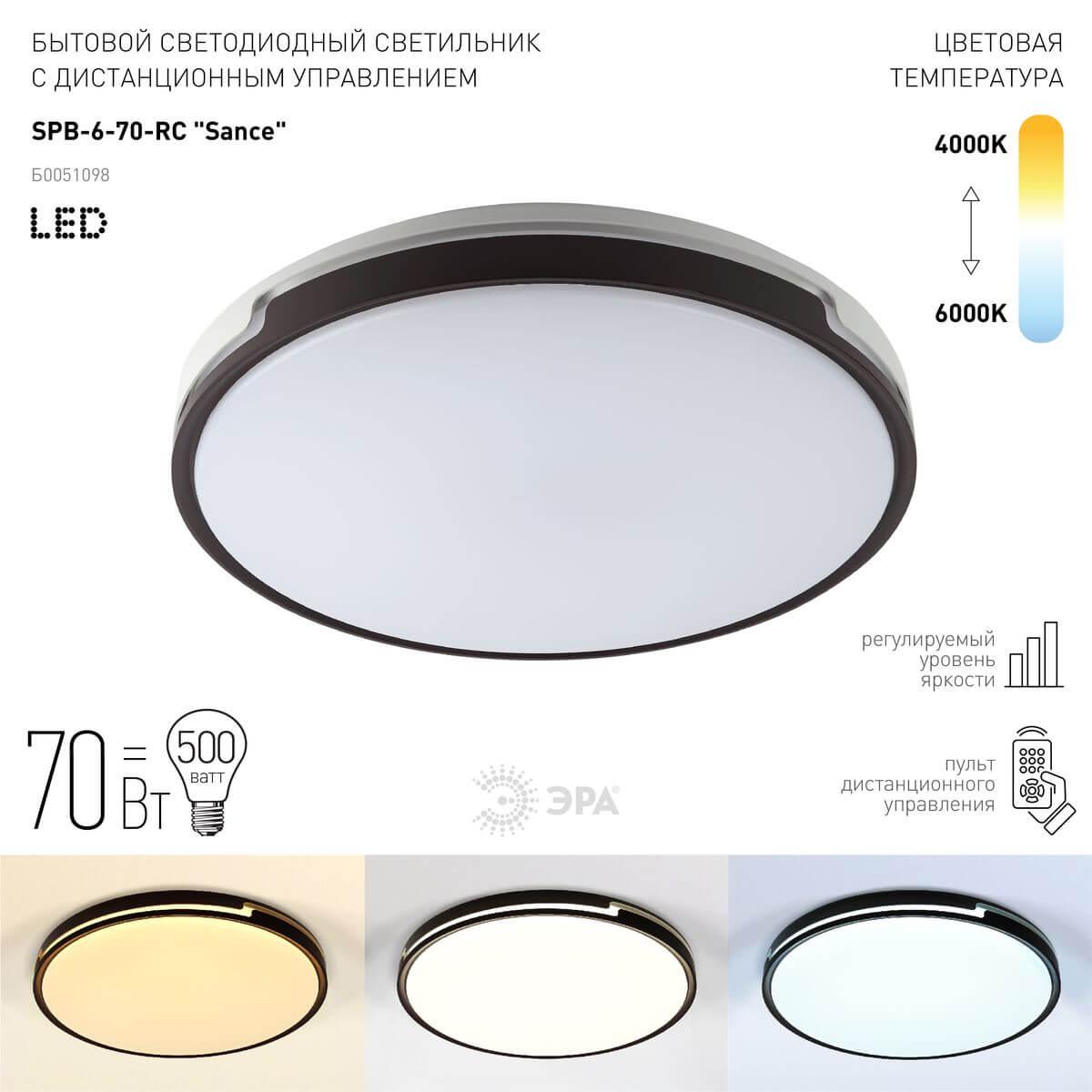 фото потолочный светодиодный светильник эра spb-6-70-rc sance б0051098 | 220svet.ru
