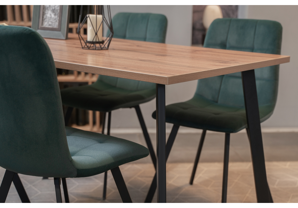 фото стол деревянный woodville тринити лофт 120 25 мм дуб делано темный / матовый черный 489635 | 220svet.ru